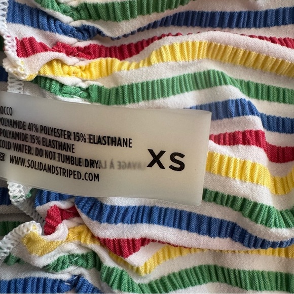 Solid & Striped Women's XS Rainbow Striped Bikini Seersucker Ruffle Audrey Top - Picture 4 of 14
